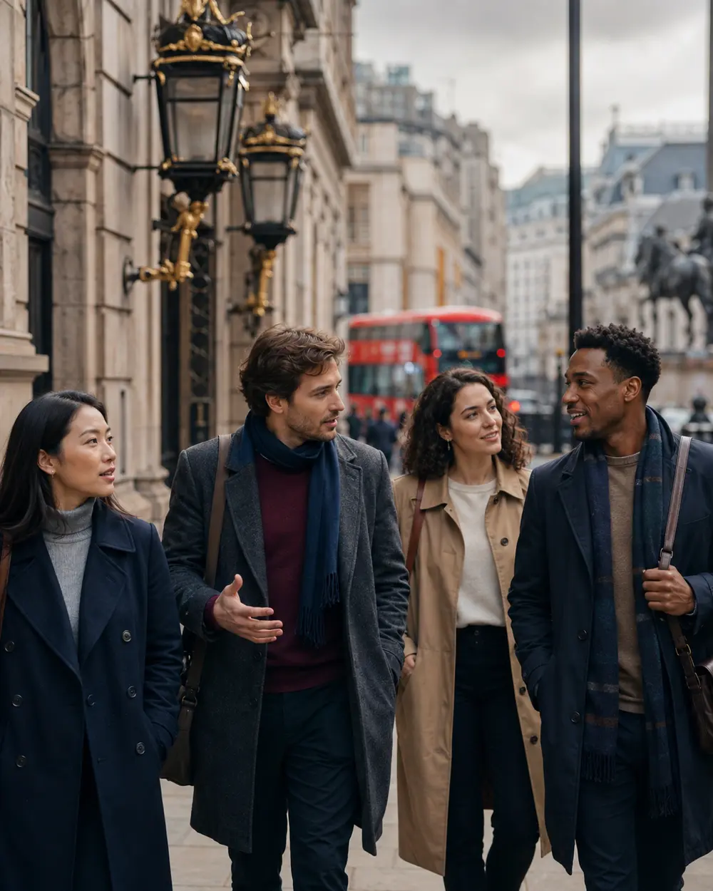 Grupo internacional conversando durante uma experiência em Londres